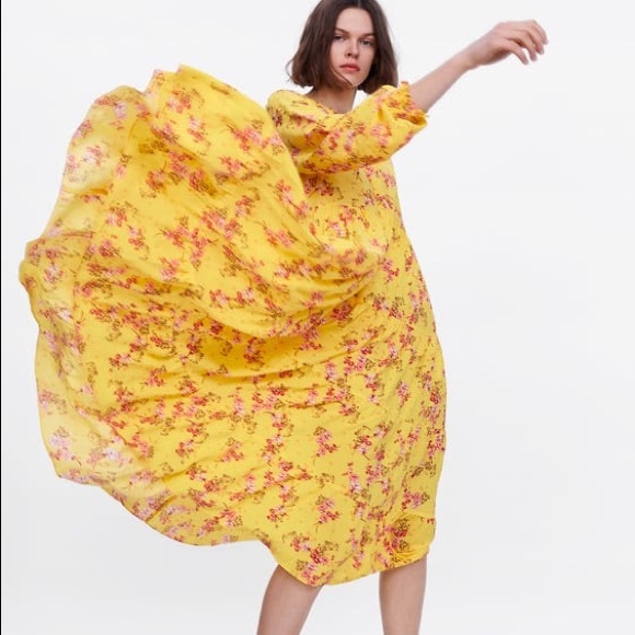 Zara Dresses & Skirts - Zara Yellow Floral Print Dress